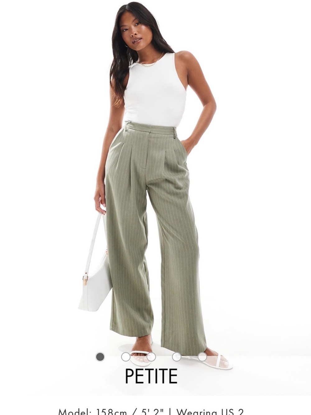 High-Rise Wide Leg Pinstripe Pants - Olive Green
